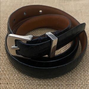 Lauren Ralph Lauren Black Leather Croc Embossed 3/4” Strap Belt XL